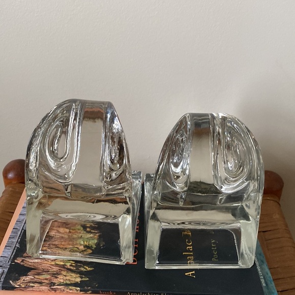 Vintage Art Deco Wave clear glass bookends - Picture 5 of 9